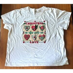 Vtg Heart of Christmas Tee Plus Size 22W White T-Shirt Cotton Cottage Grannycore